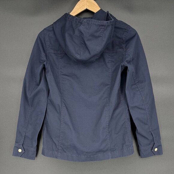 J.Crew Women's Resin Coated Hooded Twill Jacket XS Navy Outdoor Preppy Outerwear - Picture 2 of 8